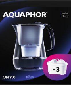 AQUAPHOR Wasserfilter Onyx Weiß I Premium Qualität für die Familie I Kalk & Chlor reduziert I Stylischer Glasoptik-Behäl
