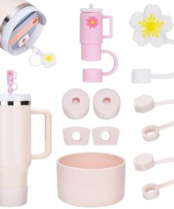DealKits 9 Stück Strohhalm Zubehör für Stanley Cup, Silikonhülle Zubehörset mit 6 auslaufsicheren Silikonstopfen, 2 Stro