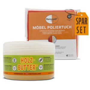 Renuwell Holz-Butter 250 ml - Intensiv-Pflege für Ihr Holz Mobiliar - Fusselfrei & Langlebig - Reinigt & Poliert Holz &