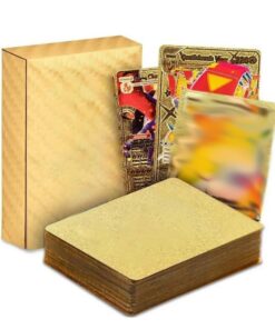 OYZOQ 55 Stück Gold Karten für Pokemon, einschließlich Vstar Vmax Goldfolien, Sortierte Karten, Deck Box und Vielfältige