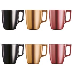 Luminarc Flashy Glas Kaffeebecher mit Henkel für Mikrowelle, 250 ml, 6 Paket