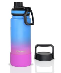 Linnuo Trinkflasche Edelstahl 600ml Auslaufsicher Thermoskanne BPA-Frei für Outdoor-Aktivitäten, 2 Deckel, Silikonboden,