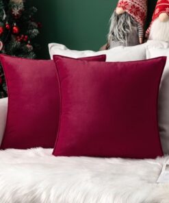 MIULEE Weihnachtsflansch Kissenbezüge für Sofa Wein Rot 50x50 cm