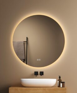 EMKE Runder Badspiegel mit Beleuchtung 80 cm – Energiesparend, 3 Lichtfarben, Touch-Control, Memory-Funktion