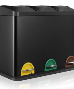 LIFERUN Schwarz Tretmülleimer 3x 15L Küche 45 Liter Edelstahl Abtrennsystem