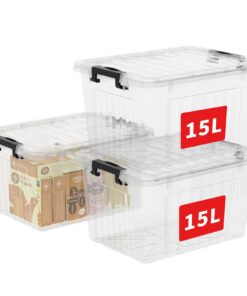 Cetomo 15L*3 Aufbewahrungsboxen für Zuhause und Büro: Ordnungsboxen mit Clips, BPA-frei, transparent, Nestbar und Stapel