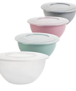 Schüssel mit Deckel 5l 4er Set - Salatschüssel & Rührschüssel, pastell Rosa, Transparenz Deckel, 28 cm Ø, BPA-frei, Made