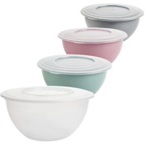 Schüssel mit Deckel 5l 4er Set - Salatschüssel & Rührschüssel, pastell Rosa, Transparenz Deckel, 28 cm Ø, BPA-frei, Made