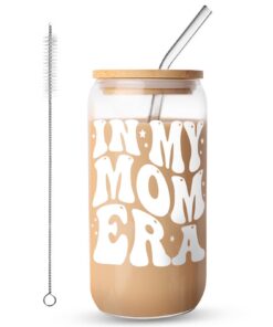 FIDWALL Eiskaffeetasse, langlebiges Glas für Mütter zum Geburtstag (MOM) FIDWALL Eiskaffeetasse, Glasbecher mit Deckel