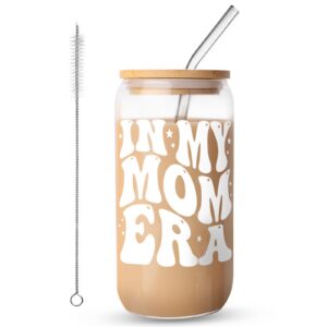 FIDWALL Eiskaffeetasse, langlebiges Glas für Mütter zum Geburtstag (MOM) FIDWALL Eiskaffeetasse, Glasbecher mit Deckel