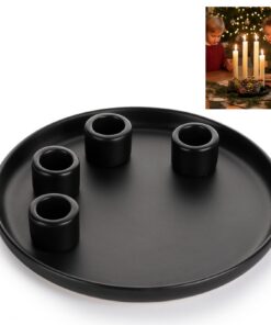 Schwarzer Keramik Adventskranz Kerzenhalter mit 20 cm rundem Sockel & 4 Haltern (2,2 cm Ø) für Weihnachten, Herbst & Hal