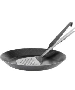 GRÄWE 400° C Hitzebeständige Eisenbratpfanne für Outdoor-Cooking, unbeschichtete Wenderpfanne, Ø 28 cm