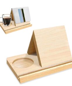 Kleines Holz Leseständerregal mit Becherhalter für Büro und Bibliothek | Dreieckiger Buchständer mit Kurzer Buchhalteru