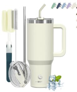 BIGRD Beige Thermosflasche, Isolierte Thermobecher, Doppeltwandiger Stahlgezyktrumpf, Lässt Kein Wasser durch, Reinigung