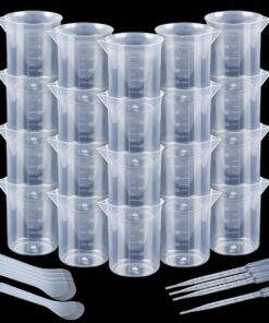 20 Stück 100ml Epoxidharz Messbecher Set | Präzise Kunststoff Messbecher mit klarer Maßskala | Inklusive 10 Rührstäbe &