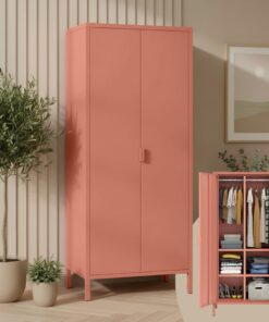 Skølm Ituri Metallschrank Terrakotta – Kleiderschrank mit 6 Fächer und 2 Kleiderstangen – Industrial Style – 80 cm breit