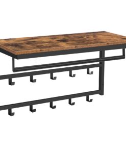 HOOBRO Wandgarderobe mit 10 Haken und Ablage, Wandregal 80x30x42 cm, Industriestil EBF12YM01
