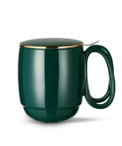 ZENS Teetasse mit Deckel und Sieb für Einweichen Dunkelgrün Glatt Porzellan 480ml