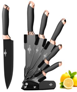 Professionelles 6-teiliges Messerset mit Edelstahl, ideal für Küchenprofi - Edelstahl Messer Set Matte Schwarz & Roségo