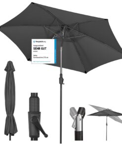 Sekey® 270cm Windfest Stabiler Sonnenschirm für Terrasse, Balkon & Garten, UPF 50+, Grau & Global Recycled Standard