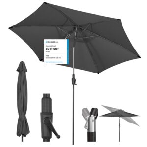 Sekey® 270cm Windfest Stabiler Sonnenschirm für Terrasse, Balkon & Garten, UPF 50+, Grau & Global Recycled Standard