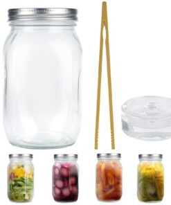 1L Mason Jar Fermentierglas mit Holzklammer & Gewichten für Kimchi Sauerkraut