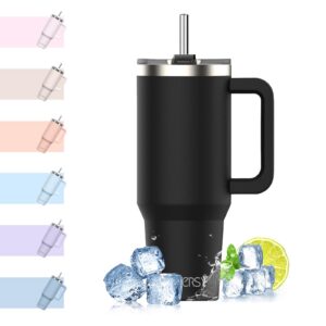 WATERSY Doppelwandiger Edelstahl Thermobecher Schwarz to Go Thermapflich mit Strohhalm und Trinkgriff 40oz