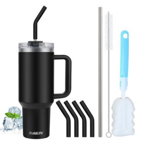 BuildLife 40oz Doppelwandiger Isolierter Edelstahl Thermobecher für Alle,Sicher zu Trinken und Auslaufsicher mit Strohha