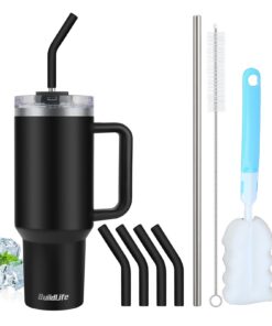 BuildLife 40oz Thermobecher to Go - Doppelwandiger Isolierter Edelstahl Trinkbecher, Spülmaschinenfest, BPA Frei (Schwar