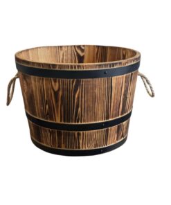 Weeco Pflanzkübel aus halbem Holzfass für Garten, Terrasse und Balkon - praktischer Seilgriff, 43x38x36 cm