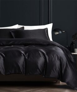 Gezubettbezug Satin Schwarz 240x260cm weich seidenfertig Glatt Reißverschluss 2 Persönliche Kissenbezüge