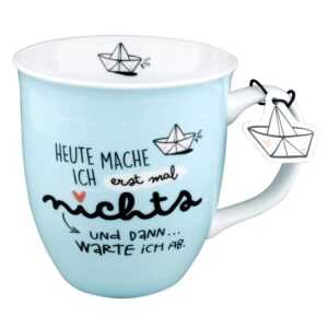 Kaffeetasse H:), Porzellan, 40 cl - Erst mal nichts - Geschenkidee | Kaffeetasse mit Spruch | Trendig und praktisch
