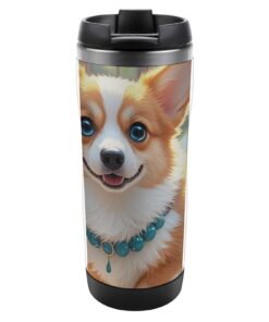 HETVBNS Süßer Corgi Dog Illustration Edelstahlbecher für Fitnessstudio und Büro mit isolierter Deckel, auslaufsicher, 34
