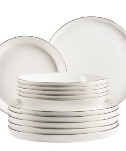 MÄSER Serie Sita 6-Personen Teller-Set aus weißem Porzellan mit Goldrand | MÄSER Serie Sita 6-Personen Teller-Set, schl