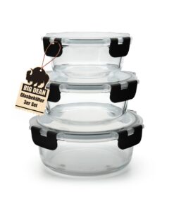 BigDean Mikrowellengeschirr Glas - Meal Prep Container - Runde Glasbehälter mit Deckel