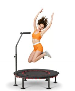 LIFERUN Fitness Trampolin Indoor für Kinder und Erwachsene | Bis 150kg Belastbar | 3 Verstellbare Haltegriffe | 102/122c