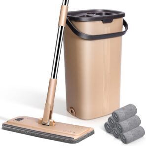 MASTERTOP Wischmopp Set mit Eimer für Hartholz Laminat Fliesen, Hand-Frei Wischmop & Putzeimer mit Einstellbar Edelstahl