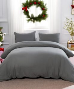100% Baumwolle Bettwäsche mit Reißverschluss - 155x220 cm - Grau - 1 Bettbezug mit 1 Kopfkissenbezug - Soft & Comfortab