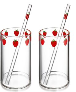 CALLARON 2Er-Set Erdbeere Glas - Ideal für Süßer Iced Coffee und Cocktails, Transparente Trinkgläser für Milchkaffee, Wa