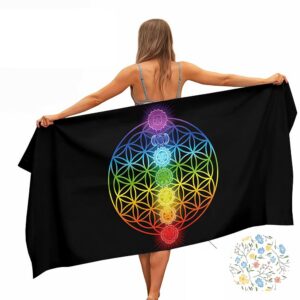 Ulticool Schnelltrocknendes Badetuch – Mikrofaser Chakra Heilung – für Fitness Reisen Yoga – doppelseitiger Druck – 160