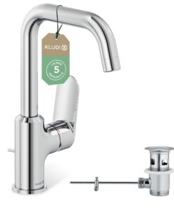 KLUDI-X1 Wassersparender Wasserhahn Bad 360° schwenkbar, wassersparend und Chrom-Geschmeide für Spülbecken, L-Größe inkl