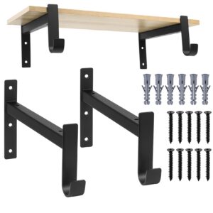 2 Stk Schwarz Winkel Metall Regalhalterungen für Schwerlast, 90 Grad Wandmontage (253mm/10 Zoll) 2 Stk Winkel Regalhal