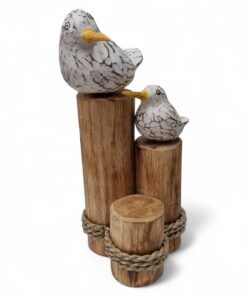 Kinaree Holz Schnitzerei Möwen auf Dalbe – Küsten Deko im Bali-Stil | Handgeschnitzt aus Massivholz | ca. 32×15×15 cm
