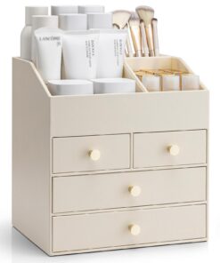 Vlando Makeup Organizer Beige - 4 Schubladen, ideal für Badezimmer und Dresser, Perfektes Kosmetik- und Schminktisch-Or