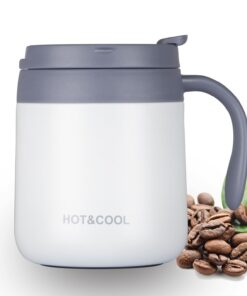 SCJHMY Thermobecher aus Edelstahl für Outdoor Aktivitäten 350ml Isolierte Kaffee-Tasse mit Deckel und Henkel (Weiß) SC