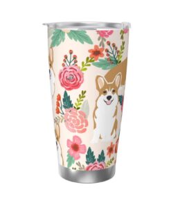 Aseelo Corgi Blumen Edelstahl Tumbler Doppelwandig Kaffeebecher mit Isolierung und Deckel 590 ml Aseelo Corgi Blumen E