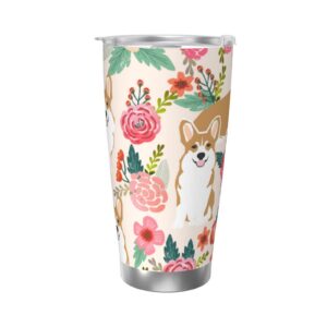 Aseelo Corgi Blumen Edelstahl Tumbler Doppelwandig Kaffeebecher mit Isolierung und Deckel 590 ml Aseelo Corgi Blumen E