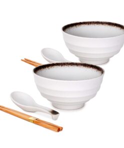 Hinomaru Collection Ramenschüsseln mit Essstäbchen und Löffeln, japanischer Stil, großer Volumenanteil, 591,5 ml, 2 Stü