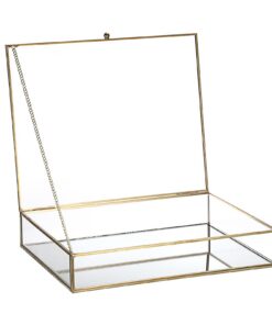 SUMTree Goldene vintage Schmuckschatulle für Hochzeit und Geburtstag mit Deckel und Glas Displaybox als Schmuckkasten od