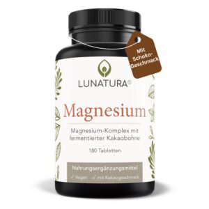 Lunatura Magnesium Komplex Schoko-Geschmack für Erwachsene - Supporting Knochen- und Muskelgesundheit - 180 vegane Table